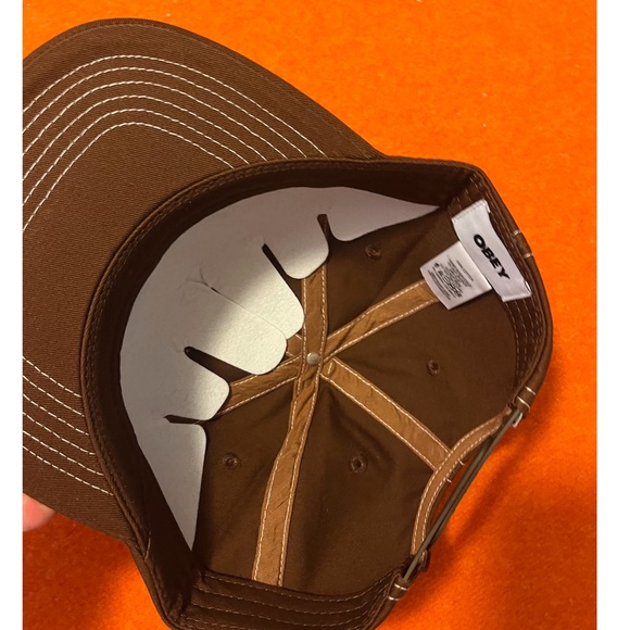 Obey brown 100% cotton small logo topstitched cap NWT - Picture 6 of 9